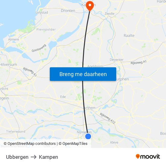 Ubbergen to Kampen map