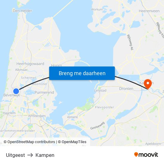 Uitgeest to Kampen map