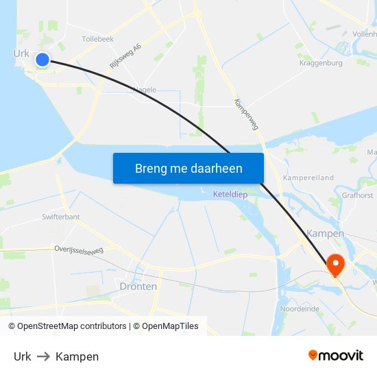 Urk to Kampen map