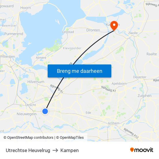 Utrechtse Heuvelrug to Kampen map
