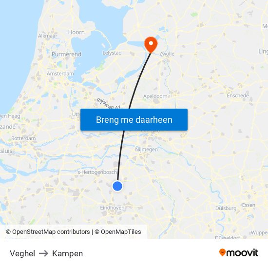 Veghel to Kampen map