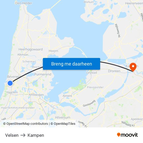 Velsen to Kampen map