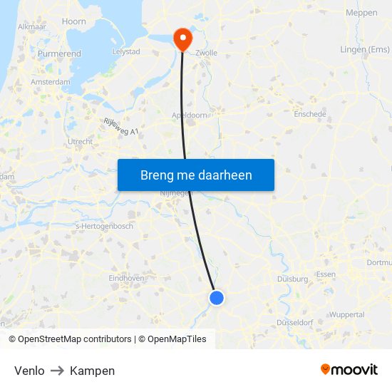 Venlo to Kampen map