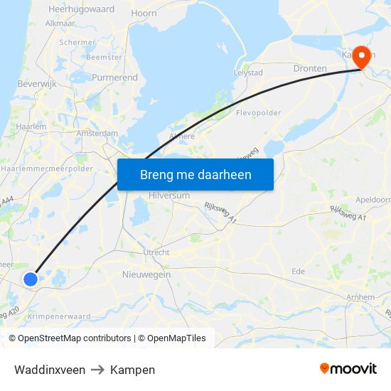 Waddinxveen to Kampen map