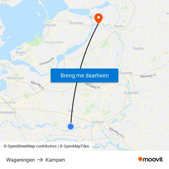 Wageningen to Kampen map