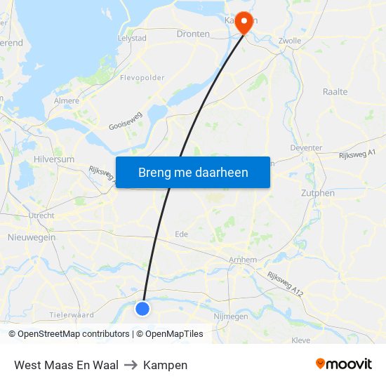 West Maas En Waal to Kampen map