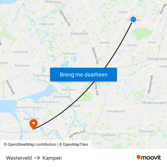 Westerveld to Kampen map