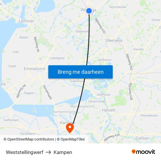 Weststellingwerf to Kampen map