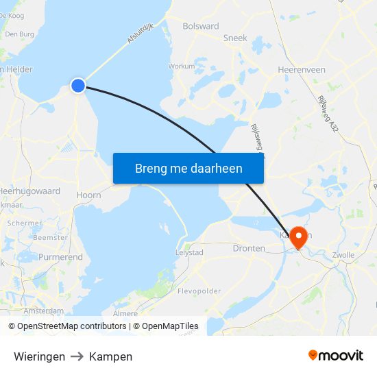 Wieringen to Kampen map