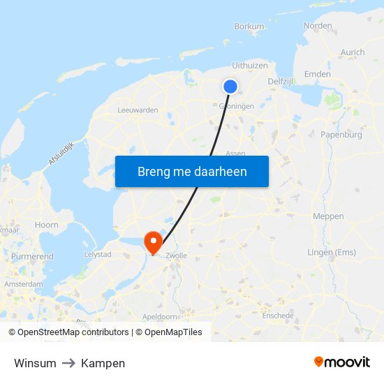 Winsum to Kampen map
