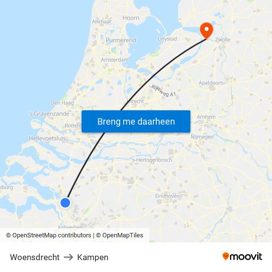 Woensdrecht to Kampen map