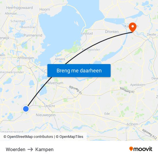 Woerden to Kampen map