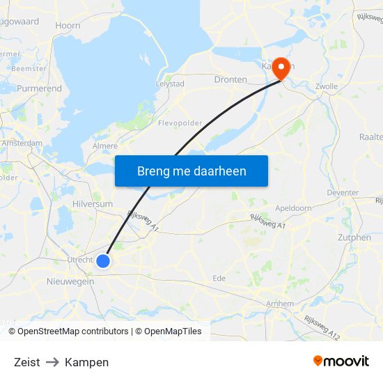 Zeist to Kampen map