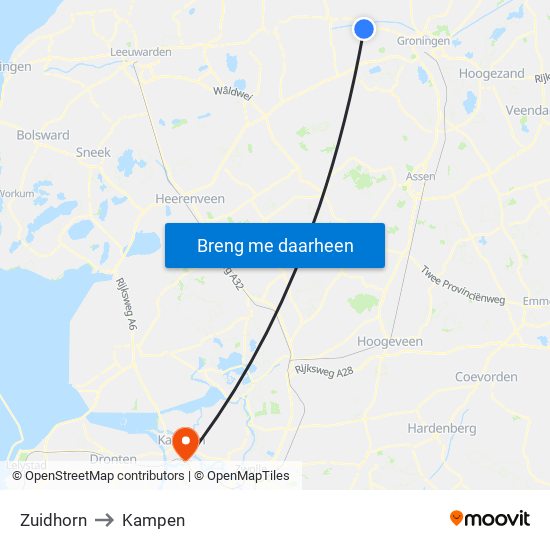 Zuidhorn to Kampen map