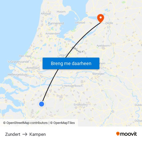 Zundert to Kampen map