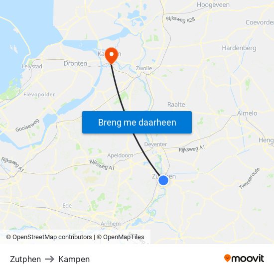 Zutphen to Kampen map