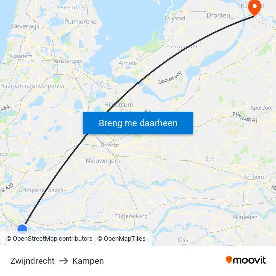 Zwijndrecht to Kampen map