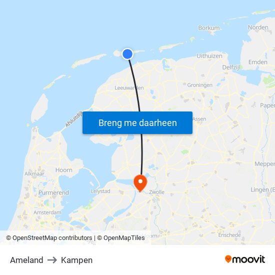 Ameland to Kampen map