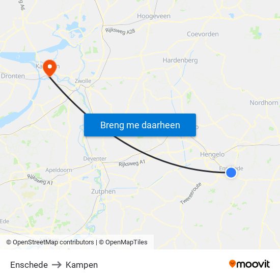 Enschede to Kampen map