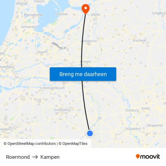 Roermond to Kampen map