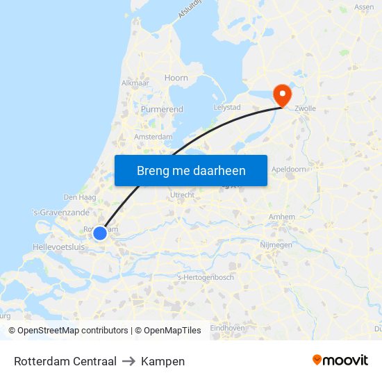 Rotterdam Centraal to Kampen map