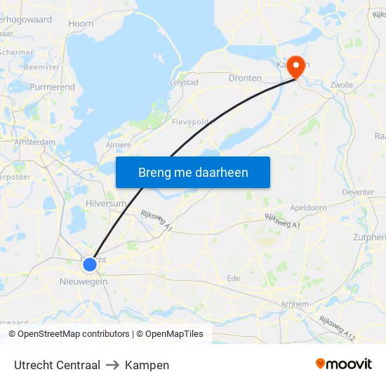 Utrecht Centraal to Kampen map