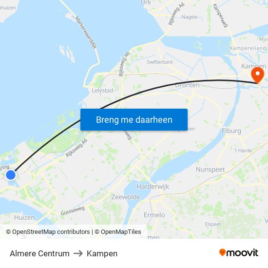 Almere Centrum to Kampen map