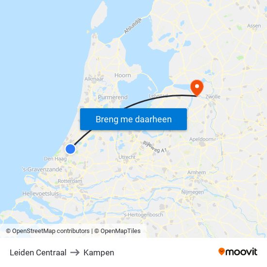 Leiden Centraal to Kampen map