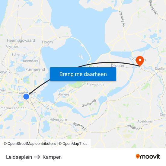 Leidseplein to Kampen map