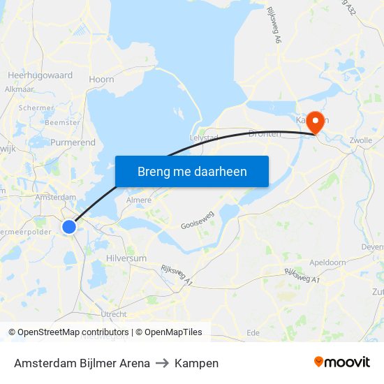 Amsterdam Bijlmer Arena to Kampen map