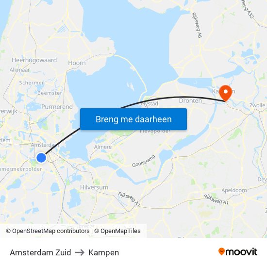 Amsterdam Zuid to Kampen map