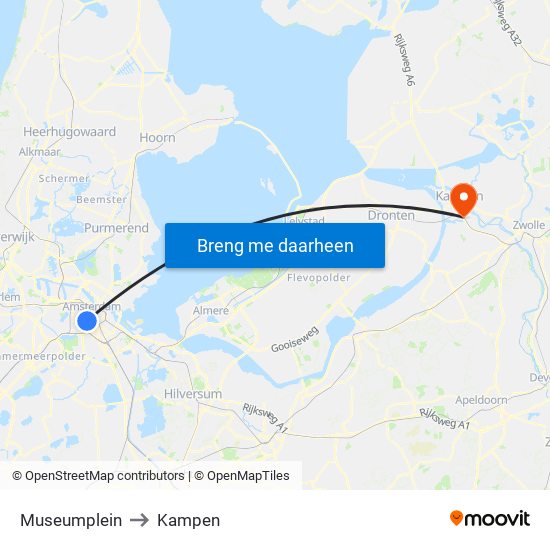 Museumplein to Kampen map
