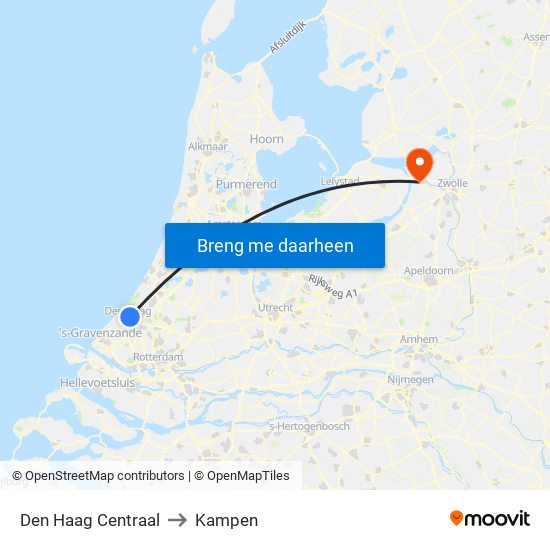 Den Haag Centraal to Kampen map