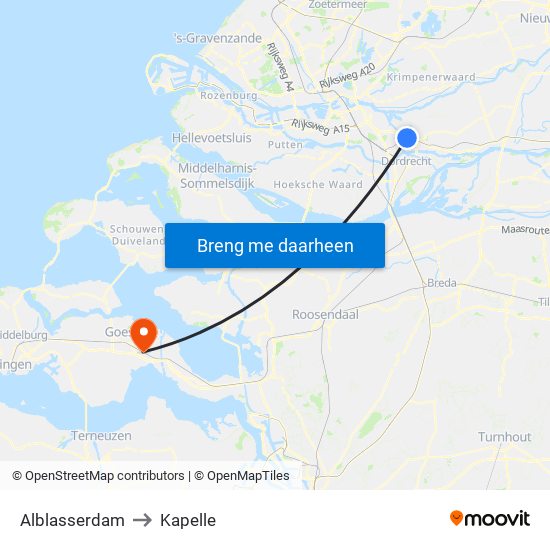 Alblasserdam to Kapelle map