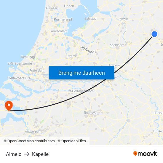 Almelo to Kapelle map