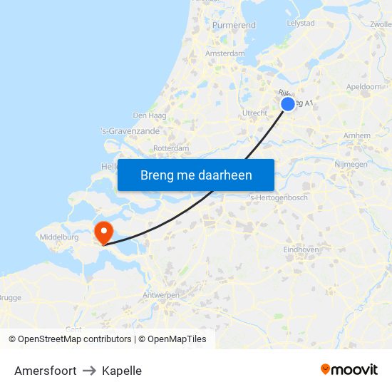 Amersfoort to Kapelle map
