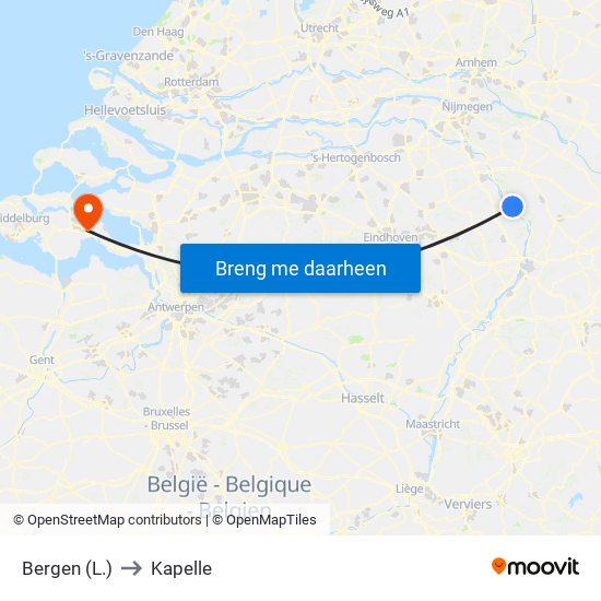 Bergen (L.) to Kapelle map