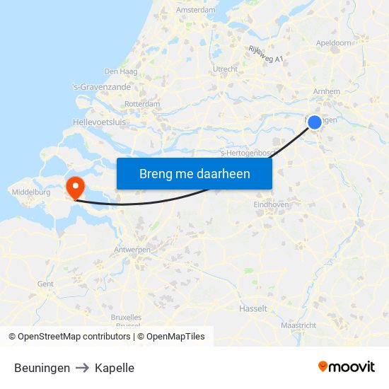 Beuningen to Kapelle map