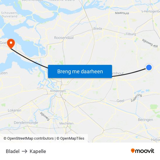Bladel to Kapelle map