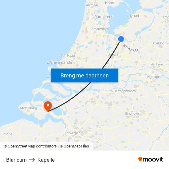 Blaricum to Kapelle map