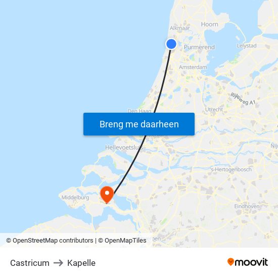 Castricum to Kapelle map