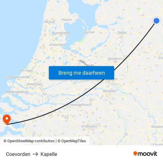 Coevorden to Kapelle map