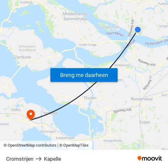 Cromstrijen to Kapelle map