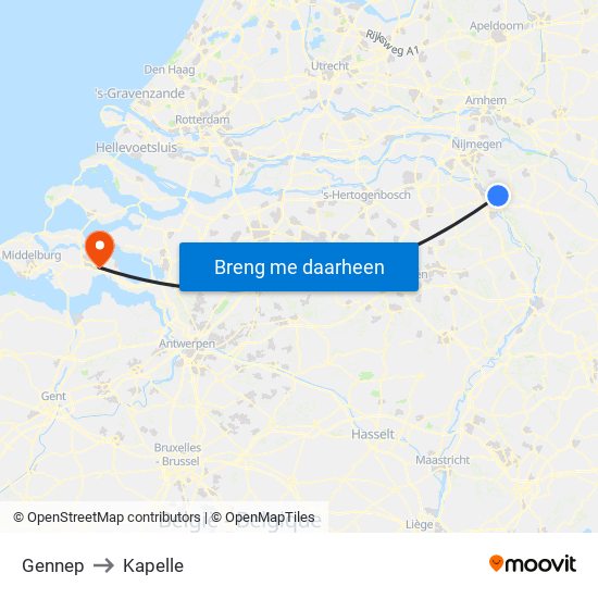 Gennep to Kapelle map