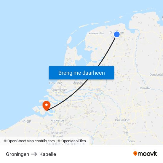 Groningen to Kapelle map