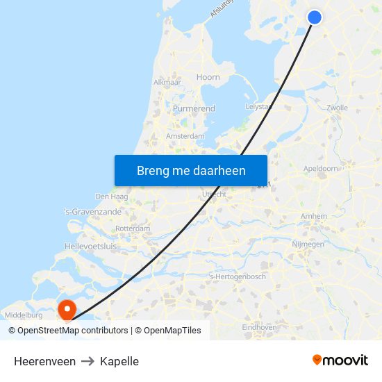 Heerenveen to Kapelle map
