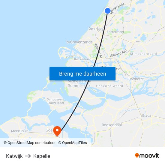 Katwijk to Kapelle map
