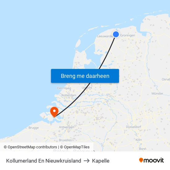 Kollumerland En Nieuwkruisland to Kapelle map