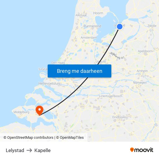 Lelystad to Kapelle map