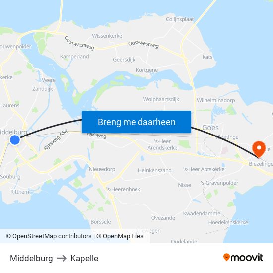Middelburg to Kapelle map